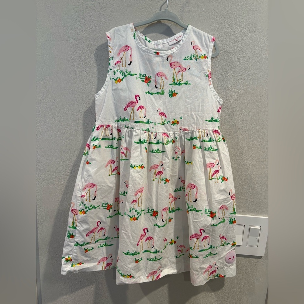 Smiling Button Flamingo Print Girls Dress Size 10 EUC Cotton Made in the USA - Picture 2 of 16